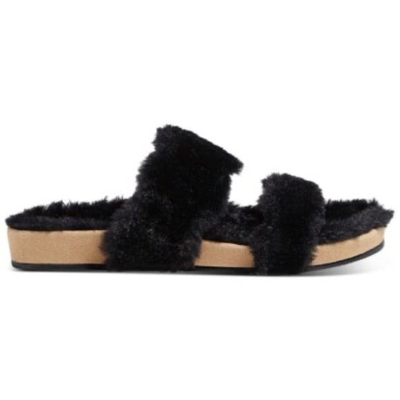 NEW Jack Rogers Women's Lauren Cozy Comfort Sandals BLACK FAUX FUR - Picture 4 of 5